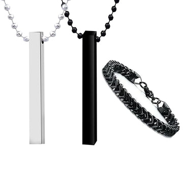 Fashion Frill Men's Jewellery Silver Chain For Men Boys Bar Pendant Stainless Steel Black Silver Bracelet For Men Boys Jewellery